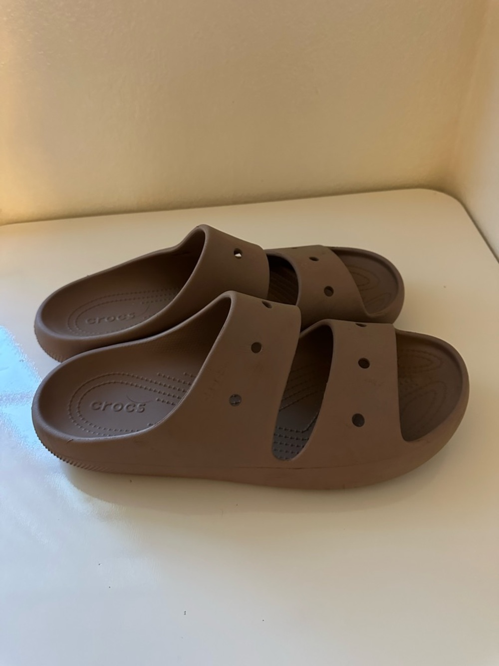 CROCS Brown Double‑Strap Slide mens